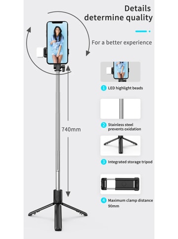 SmartCase Mini selfie-stick Bluetooth w kolorze czarnym