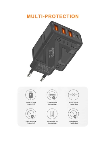 SmartCase Wtyczka sieciowa w kolorze czarnym z 4 portami