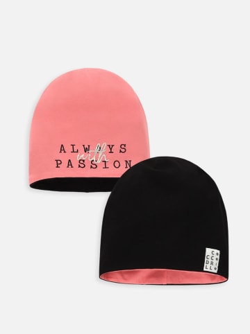 Coccodrillo Dwustronna czapka beanie w kolorze czarno-jasnoróżowym