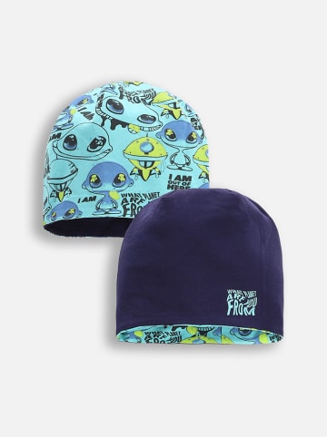 Coccodrillo Dwustronna czapka beanie w kolorze turkusowo-granatowym