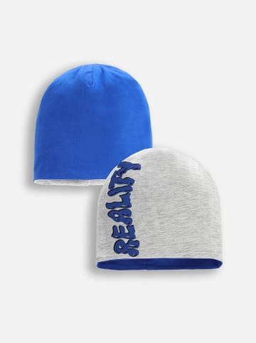 Coccodrillo Dwustronna czapka beanie w kolorze niebiesko-szarym