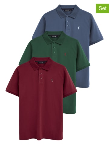 Polo Club 3er-Set: Poloshirts in Blaugrau/ Grün/ Bordeaux