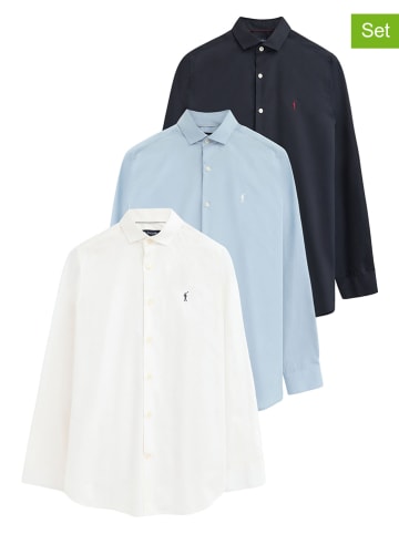 Polo Club 3er-Set: Hemden - Slim fit - in Weiß/ Hellblau/ Dunkelblau