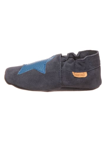 lamino Leder-Krabbelschuhe in Dunkelgrau/ Blau