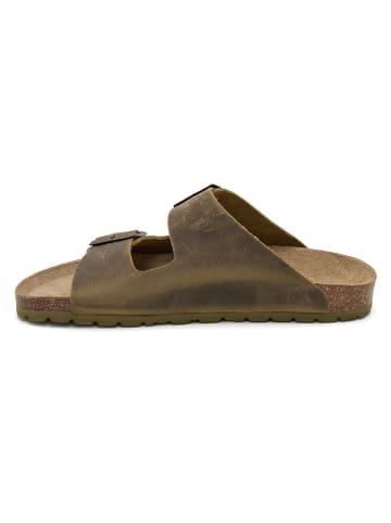 JOLANA & FENENA Skórzane klapki w kolorze khaki