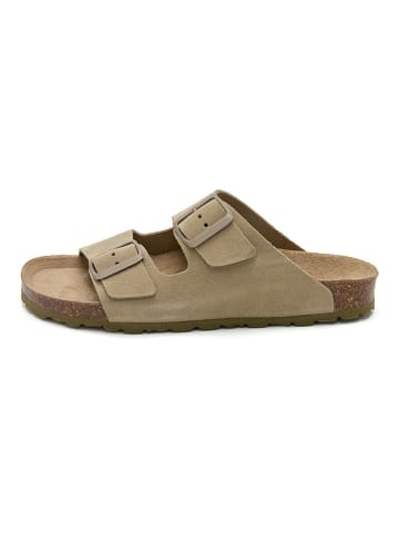 JOLANA & FENENA Leren slippers kaki