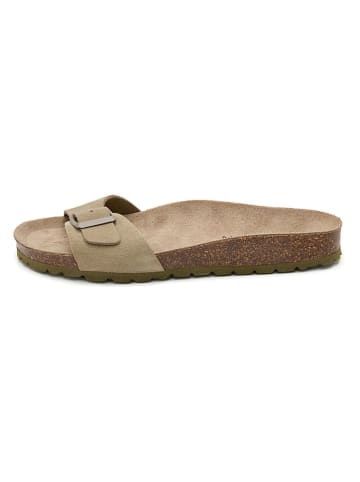 JOLANA & FENENA Leren slippers kaki