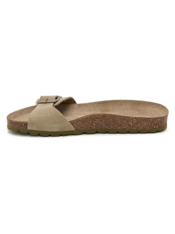 JOLANA & FENENA Leren slippers kaki
