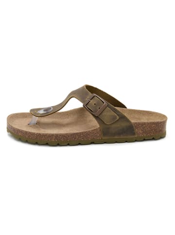 JOLANA & FENENA Leder-Zehentrenner in Khaki