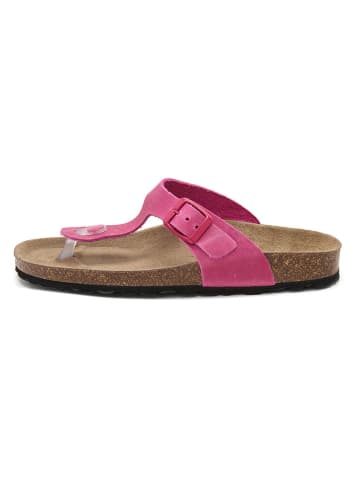 JOLANA & FENENA Leren teenslippers roze