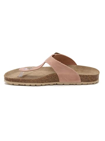 JOLANA & FENENA Leren teenslippers lichtroze