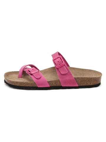 JOLANA & FENENA Leren teenslippers roze