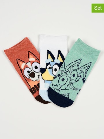 Bluey Skarpety (3 pary) "Bluey" w kolorze jasnobrązowo-biało-turkusowym