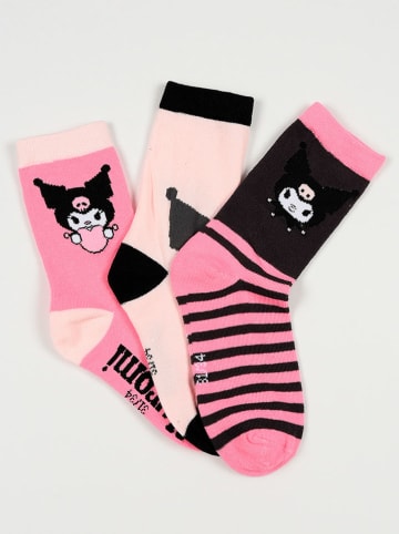 Sanrio Skarpety (3 pary) "Kuromi" w kolorze różowo-czarnym