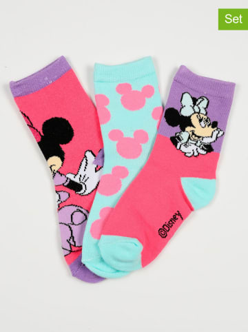 Disney Minnie Mouse Skarpety (3 pary) "Minnie" w kolorze różowo-turkusowym