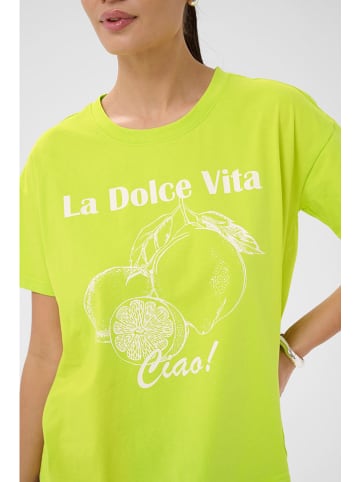 Kaffe Shirt citroengroen/wit