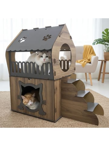 Paws&Whiskers Kattenhuis grijs/lichtbruin - (B)34 x (H)86 x (D)65 cm