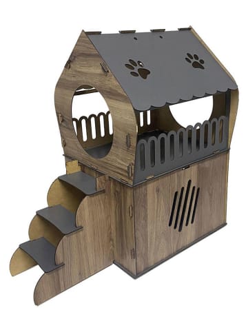 Paws&Whiskers Kattenhuis grijs/lichtbruin - (B)34 x (H)86 x (D)65 cm