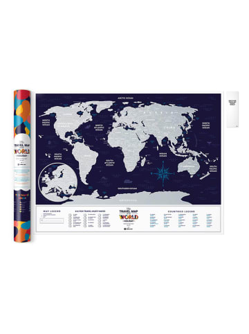 1dea.me Krasposter "Travel Map Holiday World" donkerblauw/meerkleurig - (B)80 x (H)60 cm