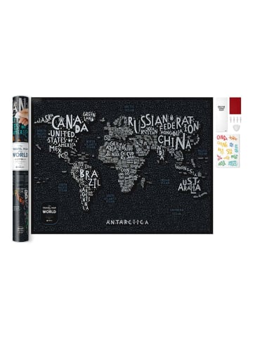 1dea.me Krasposter "Travel Map Letters World" zwart/meerkleurig - (B)80 x (H)60 cm