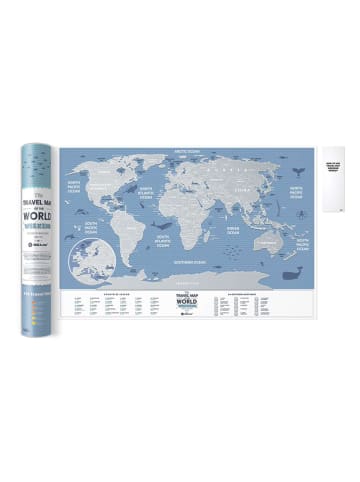 1dea.me Krasposter "Travel Map Weekend World" blauw/zilverkleurig - (B)60 x (H)40 cm