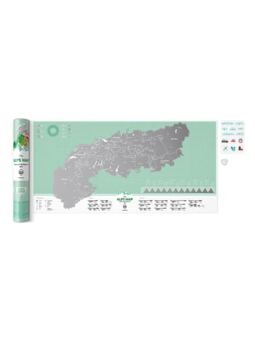 1dea.me Plakat "Travel Map Alps" w kolorze zielonym do zdrapywania - 80 x 60 cm