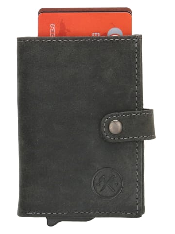 HIDE & STITCHES Leren portemonnee antraciet - (B)8 x (H)10 x (D)1,5 cm