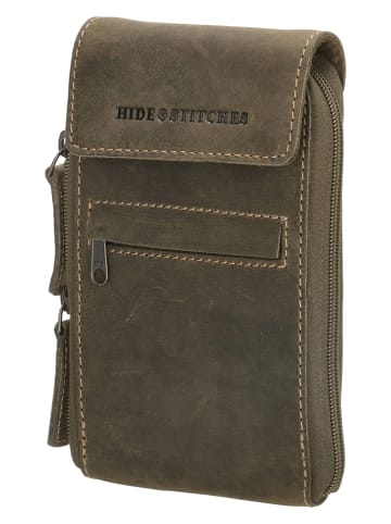 HIDE & STITCHES Leder-Handytasche in Oliv - (B)10,5 x (H)17 x (T)1,5 cm