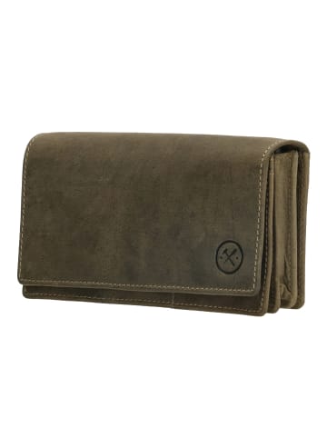 HIDE & STITCHES Leder-Geldbörse in Khaki - (B)15,3 x (H)9 x (T)3 cm