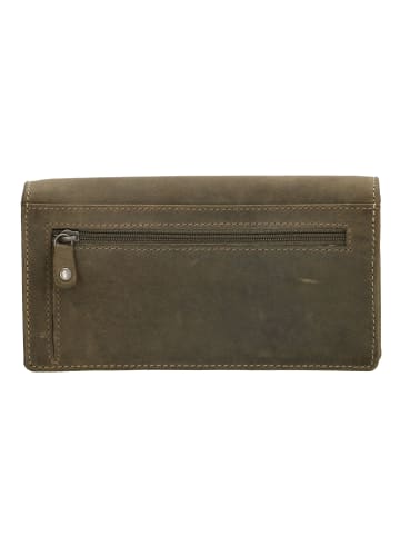 HIDE & STITCHES Leder-Geldbörse in Khaki - (B)15,3 x (H)9 x (T)3 cm