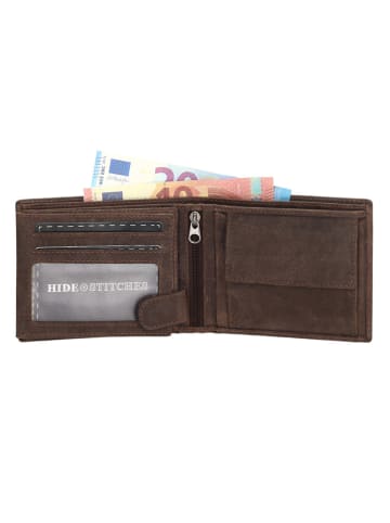 HIDE & STITCHES Leren portemonnee bruin - (B)12 x (H)9,5 x (D)2 cm