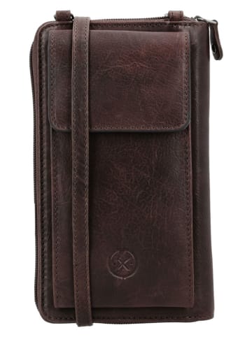 HIDE & STITCHES Leder-Handytasche "Paint Rock" in Dunkelbraun - (B)11 x (H)19 x (T)3 cm