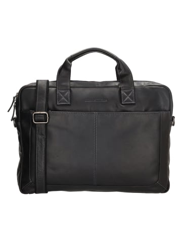 HIDE & STITCHES Leder-Businesstasche in Schwarz - (B)42 x (H)33 x (T)6 cm