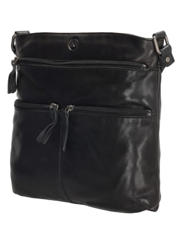 HIDE & STITCHES Leren schoudertas zwart - (B)27,5 x (H)28 x (D)4 cm