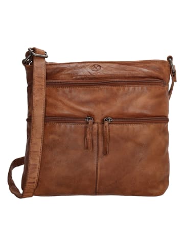 HIDE & STITCHES Leder-Umhängetasche in Cognac - (B)27,5 x (H)28 x (T)4 cm