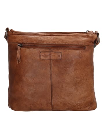 HIDE & STITCHES Leder-Umhängetasche in Cognac - (B)27,5 x (H)28 x (T)4 cm