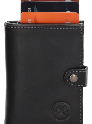 HIDE & STITCHES Leren portemonnee zwart - (B)7 x (H)10 x (D)1,5 cm