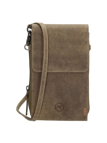 HIDE & STITCHES Leder-Handytasche in Khaki - (B)11 x (H)20 x (T)3 cm