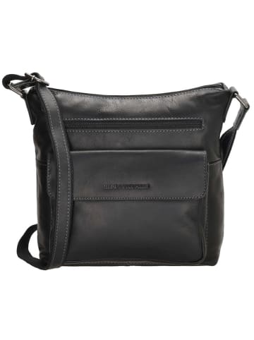 HIDE & STITCHES Leren schoudertas zwart - (B)24 x (H)25 x (D)10 cm