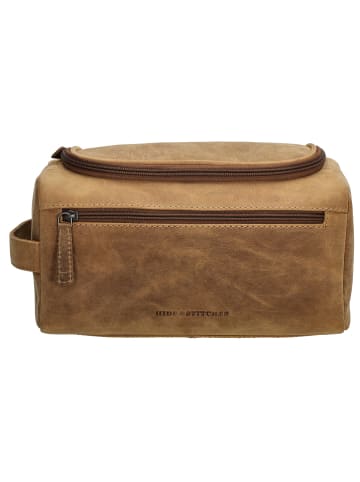 HIDE & STITCHES Leder-Kosmetiktasche in Hellbraun - (B)26 x (H)15 x (T)14,5 cm