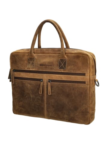 HIDE & STITCHES Leder-Businesstasche in Hellbraun - (B)40 x (H)30,5 x (T)7 cm