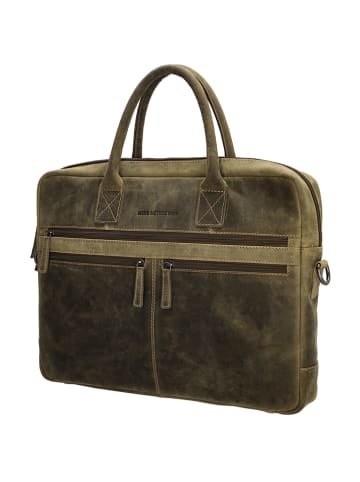 HIDE & STITCHES Leder-Businesstasche in Khaki - (B)40 x (H)30,5 x (T)7 cm