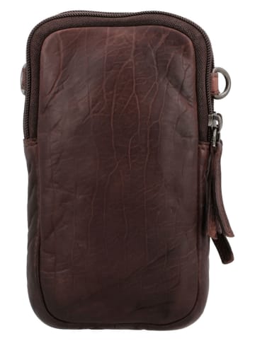 HIDE & STITCHES Leren smartphonetas "Paint Rock" donkerbruin - (B)10 x (H)17,5 x (D)4 cm