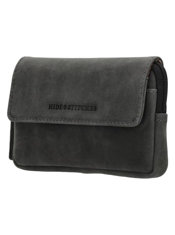 HIDE & STITCHES Leder-Gürteltasche in Schwarz - (B)17 x (H)11,5 x (T)2 cm