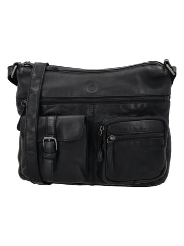 HIDE & STITCHES Leder-Umhängetasche in Schwarz - (B)34 x (H)25 x (T)10 cm