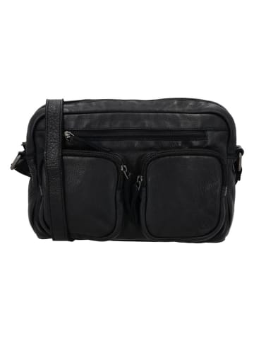 HIDE & STITCHES Leder-Umhängetasche in Schwarz - (B)27 x (H)20 x (T)6 cm