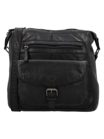 HIDE & STITCHES Leder-Umhängetasche "Paint Rock" in Schwarz - (B)29 x (H)27 x (T)9 cm