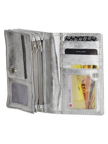 DOUBLE-D Leren portemonnee zilverkleurig - (B)16 x (H)9 x (D)3 cm