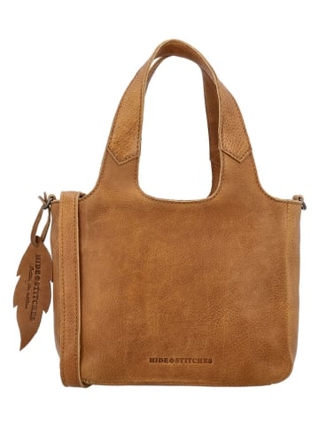 HIDE & STITCHES Leder-Henkeltasche in Hellbraun - (B)22 x (H)18 x (T)12 cm