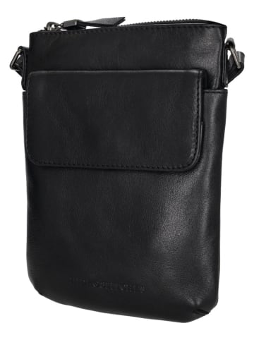 HIDE & STITCHES Leder-Umhängetasche "Porto" in Schwarz - (B)17 x (H)22 x (T)2 cm